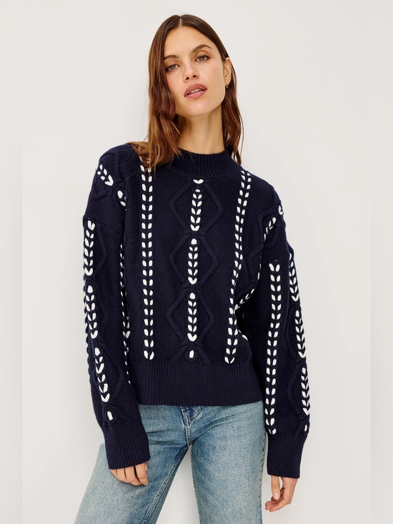 Rails Sweaters - Rails Tori Midnight Navy Ribbon Stitch Boxy Fit‎ Sweater Size Medium Cotton-Wool
